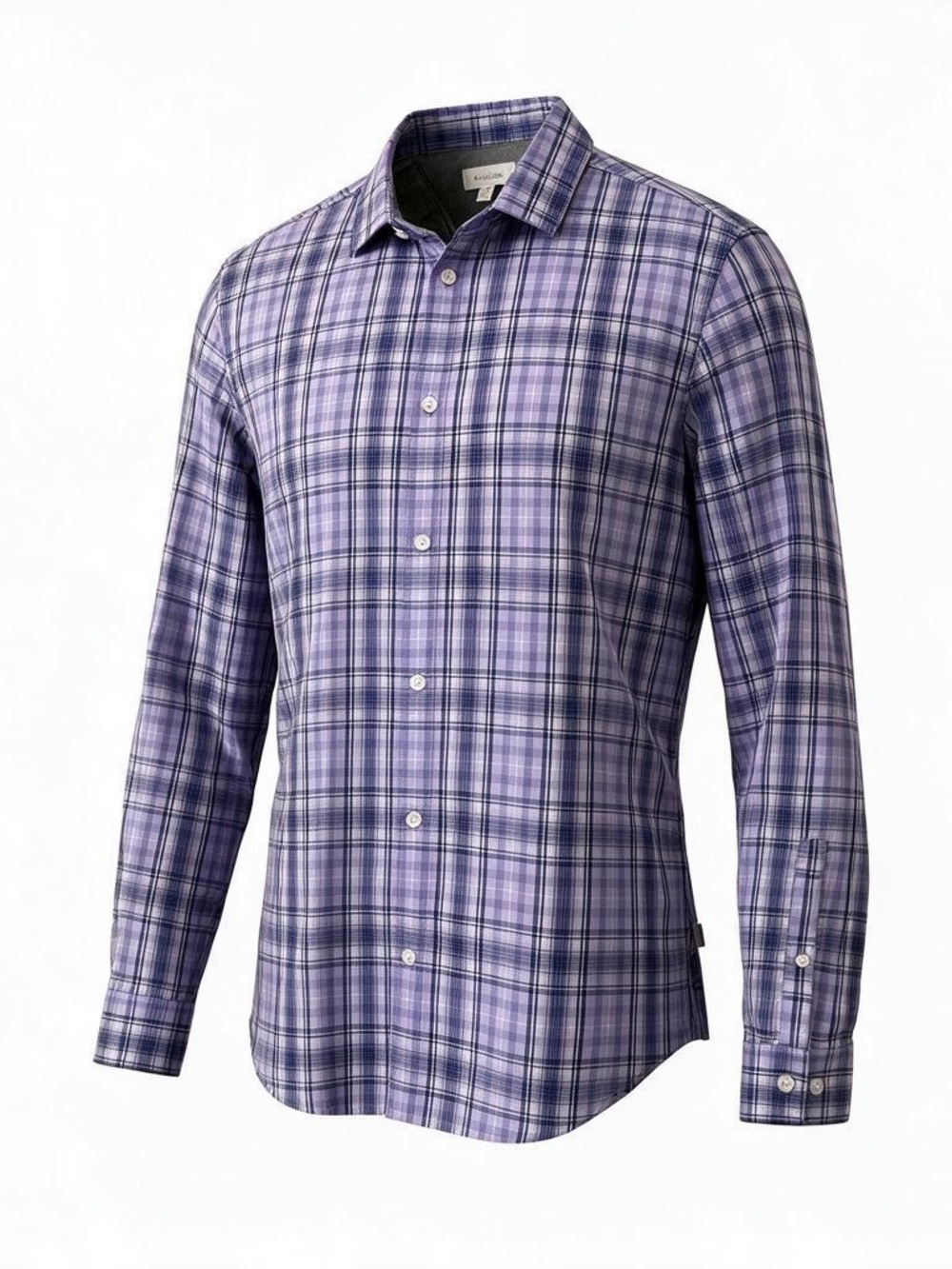 Calvin Klein Long Sleeve Button Down Shirt - Purple Checkered 100% Cotton Size M